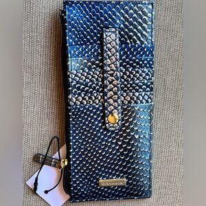 NWT Brahmin BLUE Serenity Meridian Snakeskin Allover Credit Card Wallet (IMO)